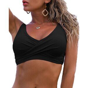 Women's V Neck Twist Front Bikini Top Padded Push Up Swimsuit Beachwear
